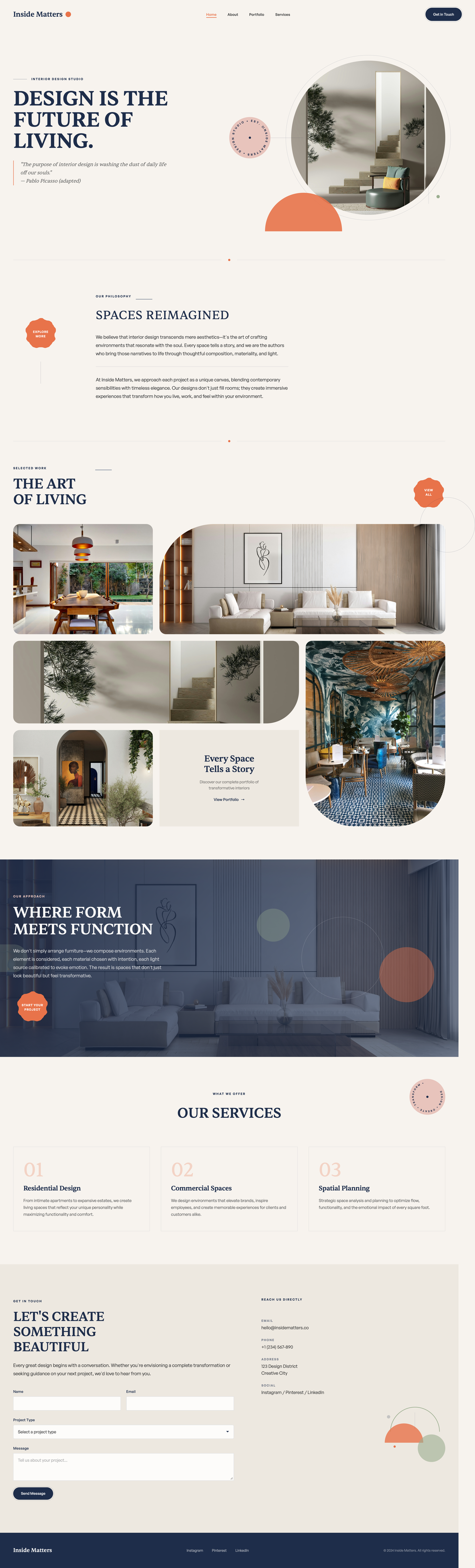 Inside Matters — interior design studio site, 'Design is the future of living'